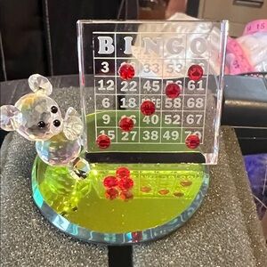 Crystal Bear Bingo Figurine with Red Accents